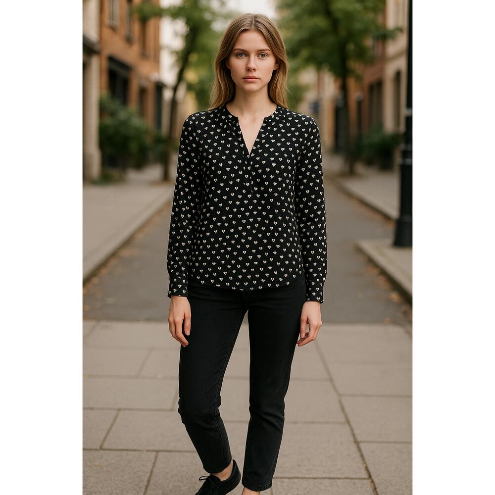 SANCTUARY Top Size L NEW Lizzie Sateen Tunic Black White Hearts Blouse